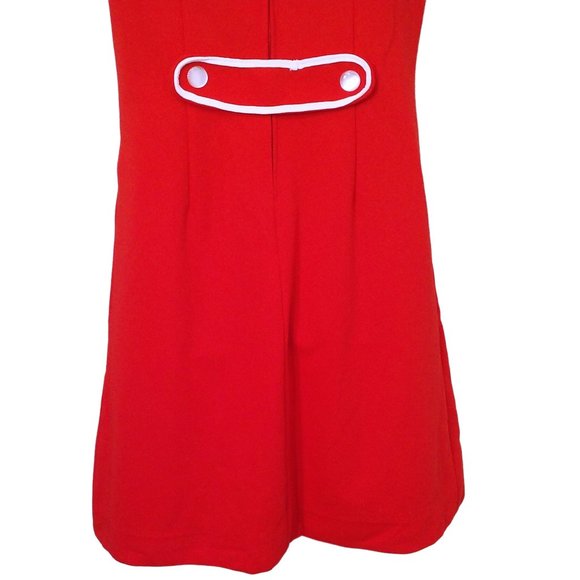 Vintage 60s-70s Uniform Dress Waitress Service -M(8) Knit Polyester Red White - Picture 8 of 10